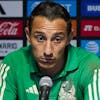 Mexico's Andres Guardado fields questions during the soccer team's Media Day ahead of the 2022 FIFA World Cup in Qatar Tuesday, Sept. 20, 2022, in Carson, Calif. (AP Photo/Marcio Jose Sanchez)