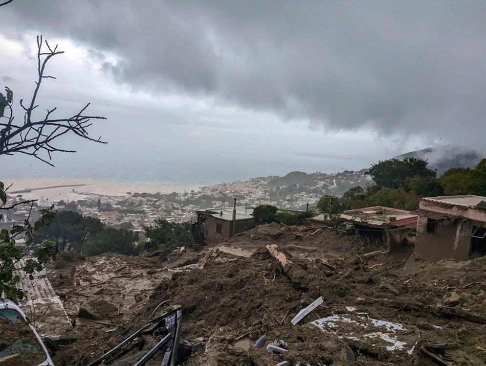 epa10329612 The area affected by the landslide in Casamicciola, Ischia Island, Southern Italy,  26 November 2022. Thirteen people went missing on 26 November after heavy rains caused a landslide on the Italian island of Ischia.  EPA/ANSA ITALY OUT. BEST QUALITY AVAILABE.