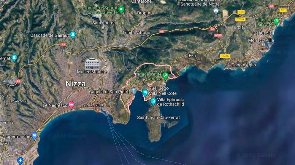 La zona di Villefranche-sur-Mer, nel sud-est della Francia, dove è avvenuto l'incidente.