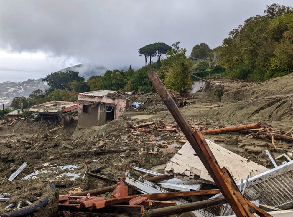 epa10329614 The area affected by the landslide in Casamicciola, Ischia Island, Southern Italy,  26 November 2022. Thirteen people went missing on 26 November after heavy rains caused a landslide on the Italian island of Ischia.  EPA/ANSA ITALY OUT. BEST QUALITY AVAILABE.