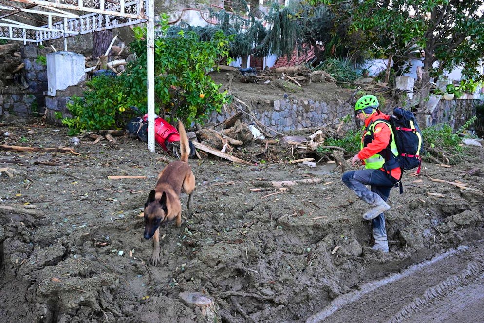 Rescue teams search for missing persons in Casamicciola, Ischia Island, Italy, 28 November 2022. Italy has declared state of emergency following a landslide on Ischia Island which until now has left eight people dead and four missing. EPA/Ciro Fusco ITALY OUT
