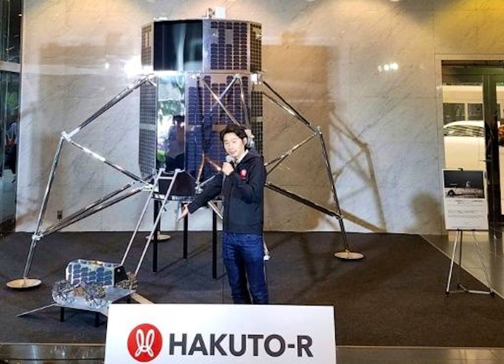 A private Japanese lander takes off for the Moon on Wednesday - Gallery.  ispace CEO Takeshi Hakamada presents the Hakuto-R program, consisting of a lander and a rover, on September 26, 2018 in Tokyo.