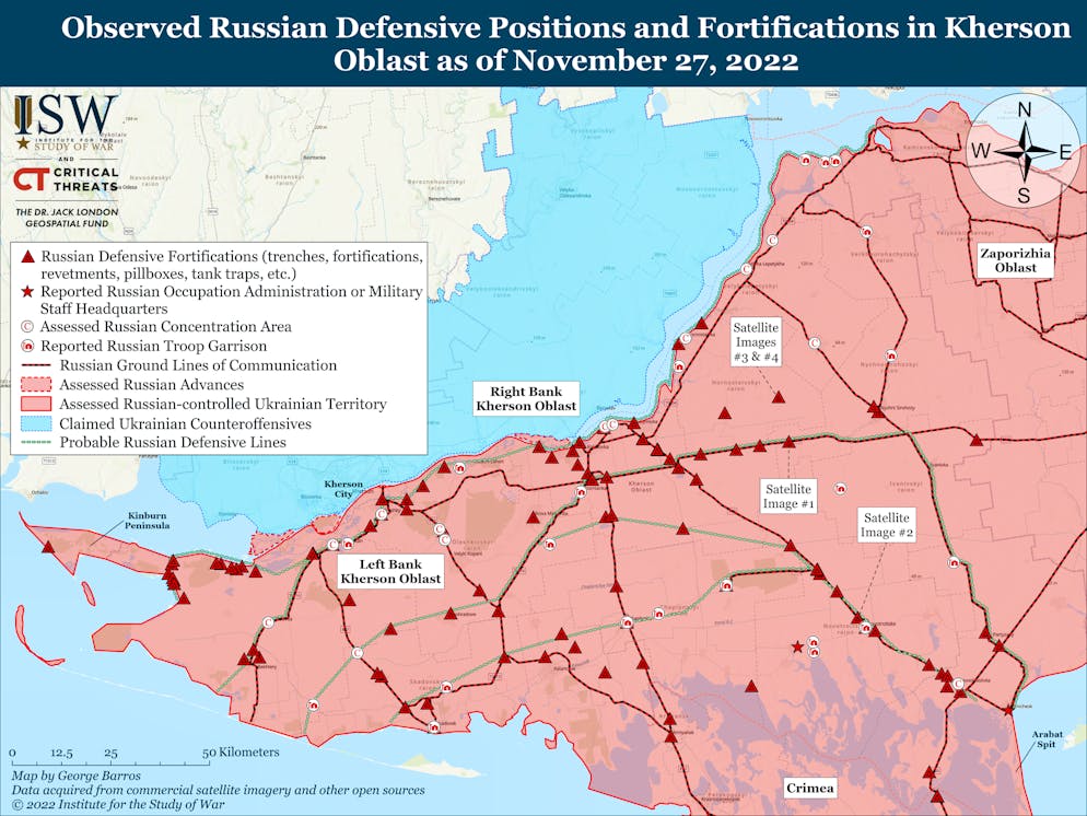 Russische Stellungen im Oblast Cherson östlich des Dnepr.
