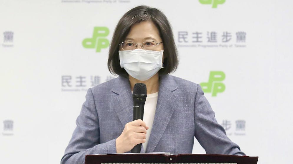 Taiwans Präsidentin Tsai Ing-wen bei einer Pressekonferenz. Foto: Chiangying-Ying/AP/dpa