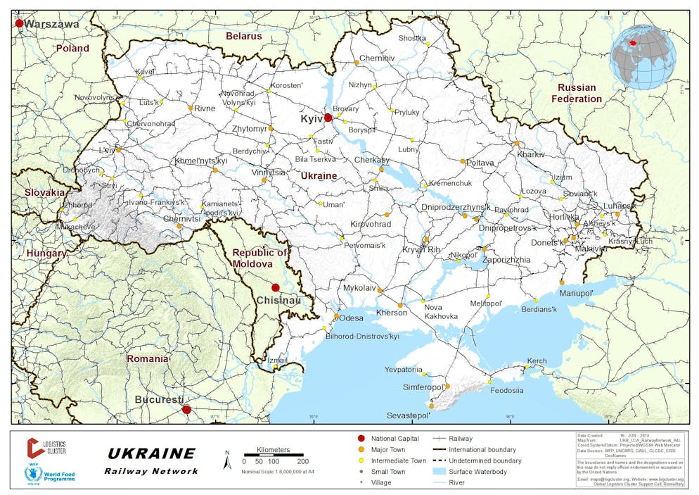 Schienennetz in der Ukraine.