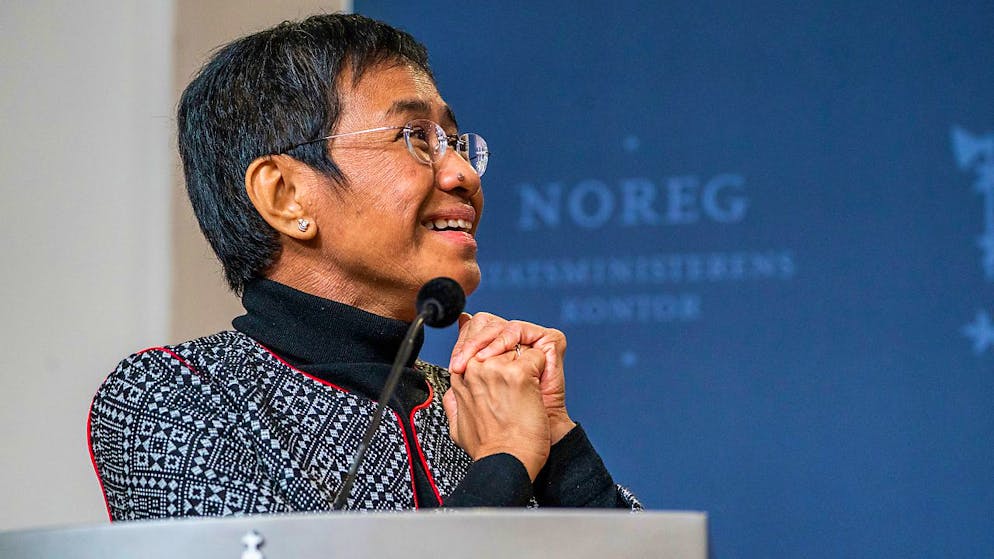 ARCHIV - Maria Ressa, Journalistin und Chefin der Online-Nachrichtenagentur Rappler, w‰hrend eines Pressetermins in der Residenz des norwegischen Ministerpr‰sidenten. Foto: HÂkon Mosvold Larsen/NTB/dpa
