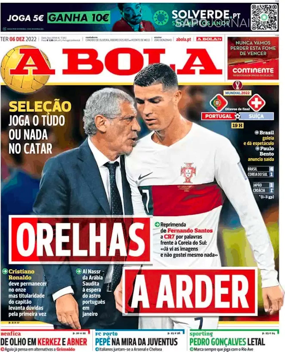 Trainer Santos und Captain Ronaldo gross auf der Titelseite der Sportzeitung «A Bola».