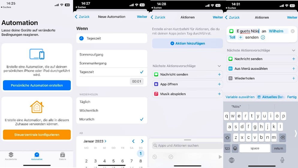 Auf iOS sind einige Schritte erforderlich, um automatisch Nachrichten zu verschicken.