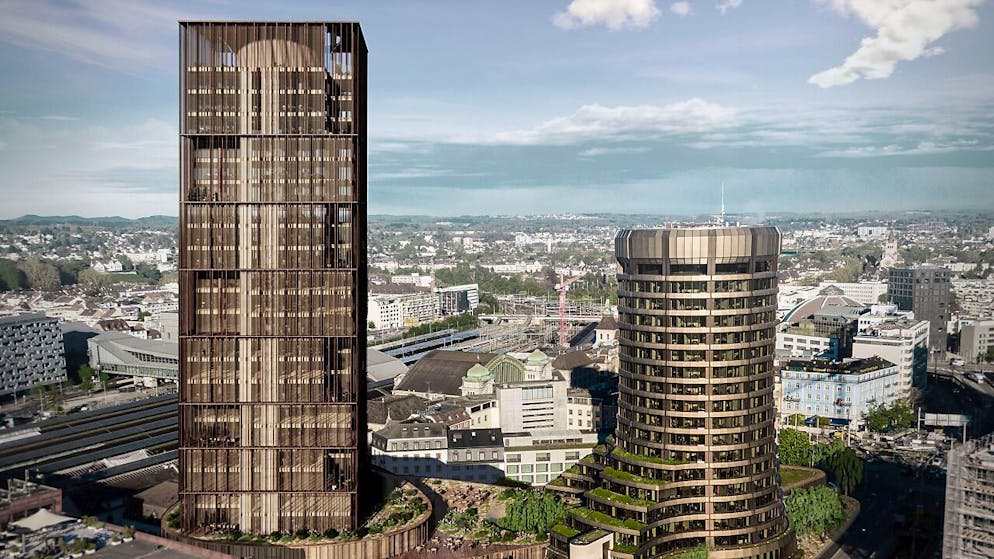 Située à deux pas de la gare CFF de Bâle, la future tour, d'une hauteur de 107 mètres, dominera le bâtiment principal actuel.