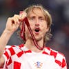 DOHA, QATAR - DECEMBER 17: Luka Modric of Croatia celebrates with the FIFA World Cup Qatar 2022 third placed medal after the team's victory during the FIFA World Cup Qatar 2022 3rd Place match between Croatia and Morocco at Khalifa International Stadium on December 17, 2022 in Doha, Qatar. (Photo by Catherine Ivill/Getty Images)