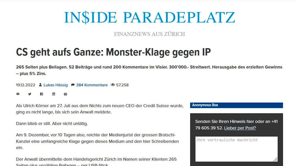 Credit Suisse al contrattacco.