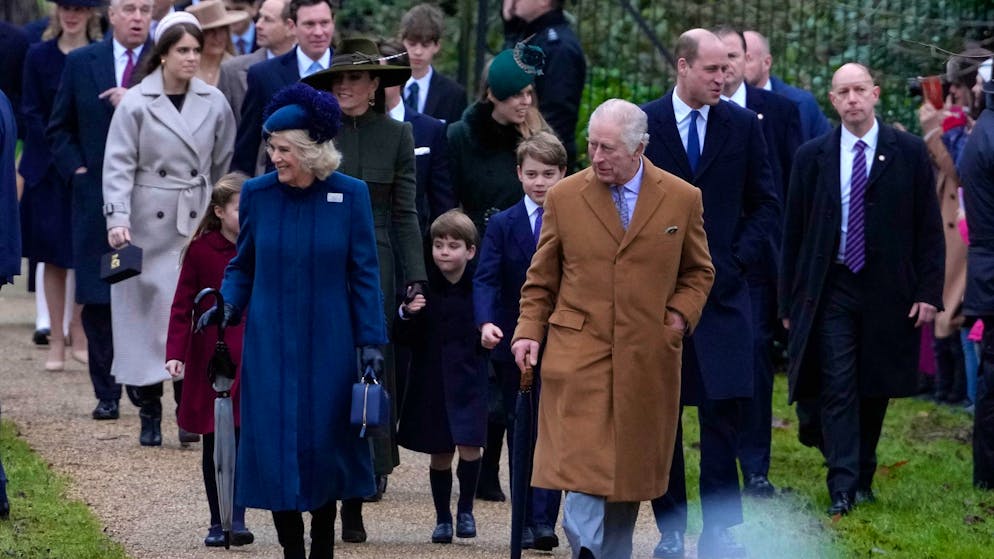 With Andrew, Without Harry: The Royal Family Celebrate Christmas - Gallery.  King Charles III (PBUH) and Consort Camilla lead the royal family as they arrive for Christmas service at St Mary Magdalene Church.