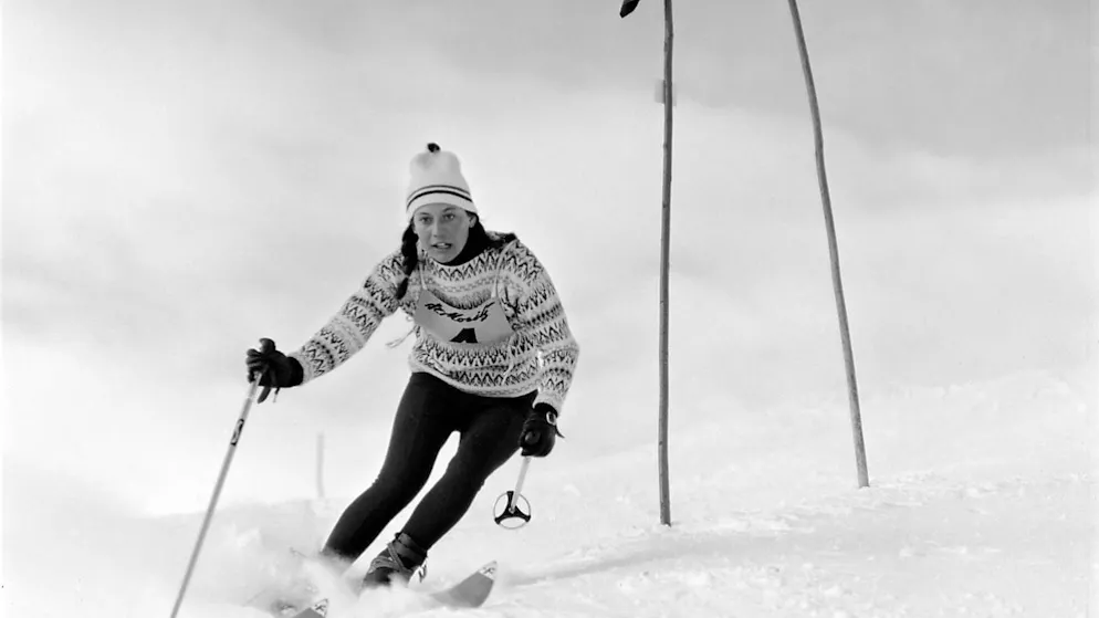Die Skirennfahrerin Rosi Mittermaier beim Riesenslalom in St. Moritz, aufgenommen am 1. Dezember 1968.
