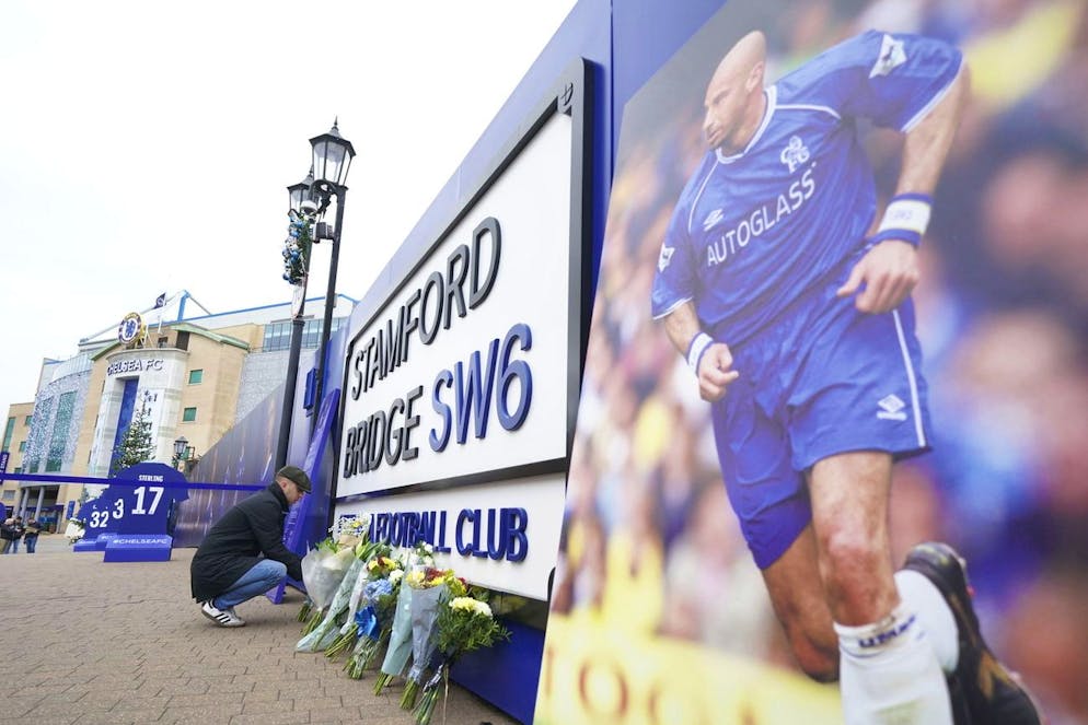 Flowers and tributes for Gianluca Vialli at Chelsea's Stamford Bridge ground, London, following the announcement of the death of the former Italy, Juventus and Chelsea striker who has died aged 58 following a lengthy battle with pancreatic cancer, Friday Jan. 6, 2023. (Kirsty O'Connor/PA via AP)