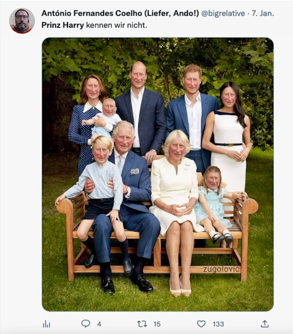 Die 20 besten Tweets zu Harrys Biografie «Spare» und seinen Interviews. «Prinz Harry kennen wir nicht», der Twitter-Kommentar von Antonio Fernandes Coelho. Der Königspalast ist nicht so amused. 