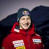 Marco Odermatt of Switzerland poses for photographer during a press conference at the Alpine Skiing FIS Ski World Cup in Wengen, Switzerland, Tuesday, January 11, 2022. (KEYSTONE/Jean-Christophe Bott)