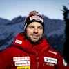 Beat Feuz of Switzerland poses for photographer during a press conference at the Alpine Skiing FIS Ski World Cup in Wengen, Switzerland, Tuesday, January 11, 2022. (KEYSTONE/Jean-Christophe Bott)