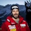 Gilles Roulin of Switzerland poses for photographer during a press conference at the Alpine Skiing FIS Ski World Cup in Wengen, Switzerland, Tuesday, January 11, 2022. (KEYSTONE/Jean-Christophe Bott)