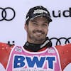 Loïc Meillard freut sich über den 2. Platz im Slalom von Wengen