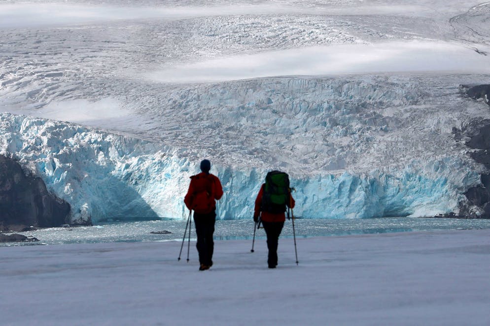 Erodierendes Eis am Lembertgletscher bei den Südlichen Shetlandinseln in der Antarktis, aufgenommen im März 2020.