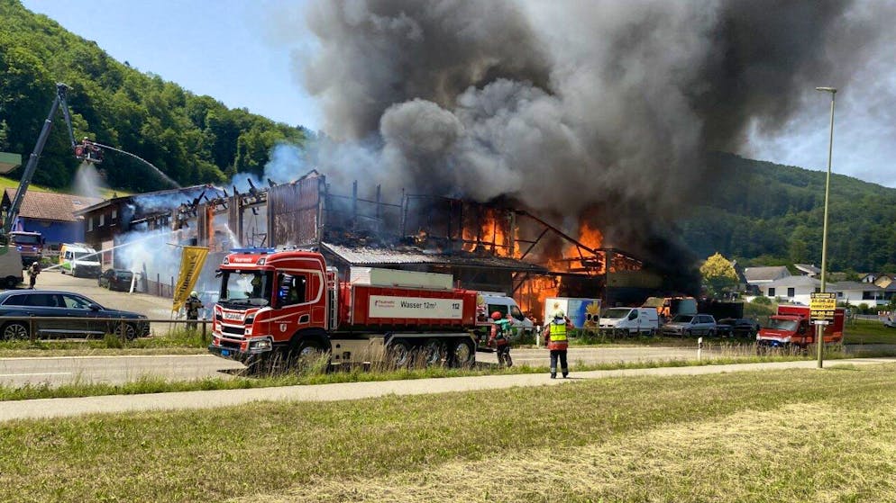 Ein Brand in einer Holzbaufirma in Diepflingen hielt die Feuerwehr im Juni 2022 auf Trab.