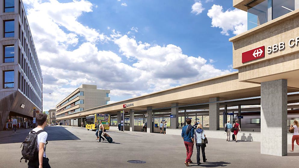 So soll das Bahnhofareal in Liestal Ende 2024 aussehen. Geplant ist unter anderem ein neues Bahznhofsgebäude.