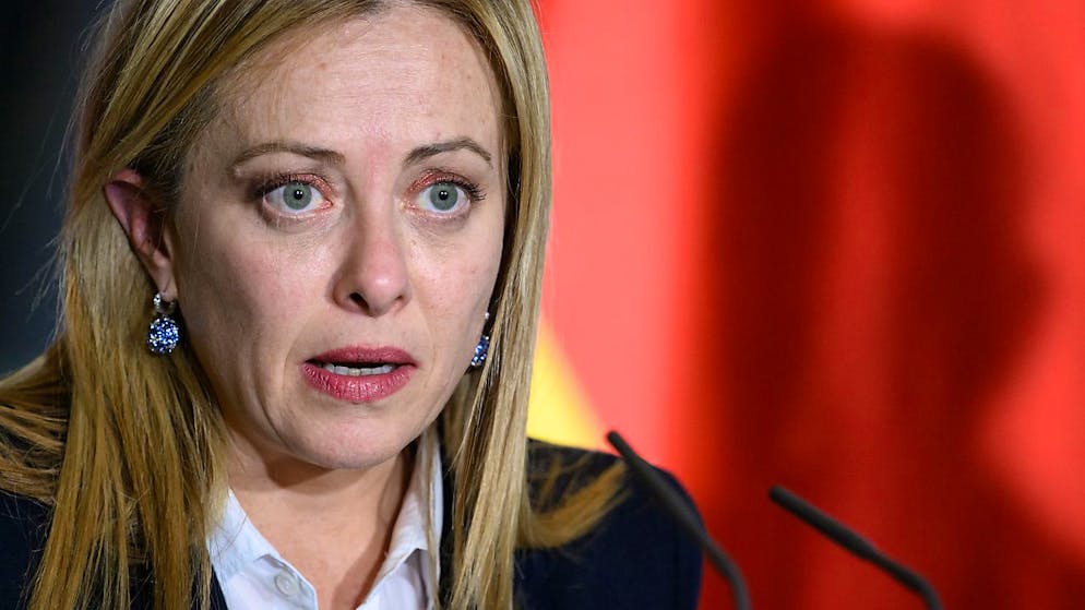 Die italienische Ministerpräsidentin Giorgia Meloni äußert sich bei einer Pressekonferenz nach ihrem Gespräch mit Bundeskanzler Scholz im Bundeskanzleramt. Foto: Bernd von Jutrczenka/dpa