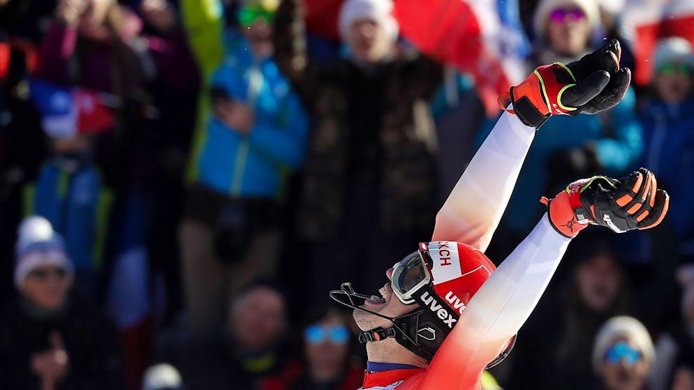 Dritter Slalom-Sieg für Ramon Zenhäusern - Gallery. Ramon Zenhäusern schreit seine Freude in den Himmel von Chamonix