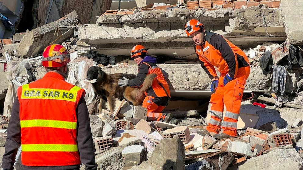 Vier Überlebende geortet: Ein Redog-Katastrophenhund im Einsatz in Hatay.