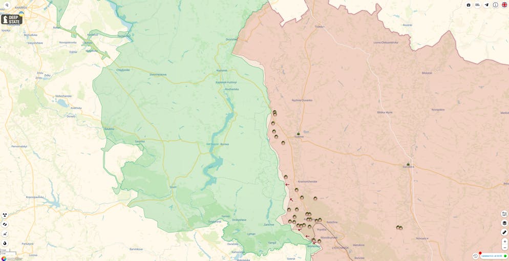 Die konzentrierten russischen Truppen bei Swatowe und Kreminna werden von russischer Artillerie und der Luftwaffe ins Visier genommen. Kupjansk liegt nordwestlich von Swatowe.