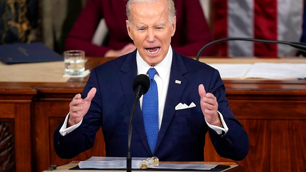 Joe Biden, Präsident der USA, hält die Rede zur Lage der Nation vor einer Sitzung des Kongresses im US-Kapitol. Foto: Patrick Semansky/AP/dpa