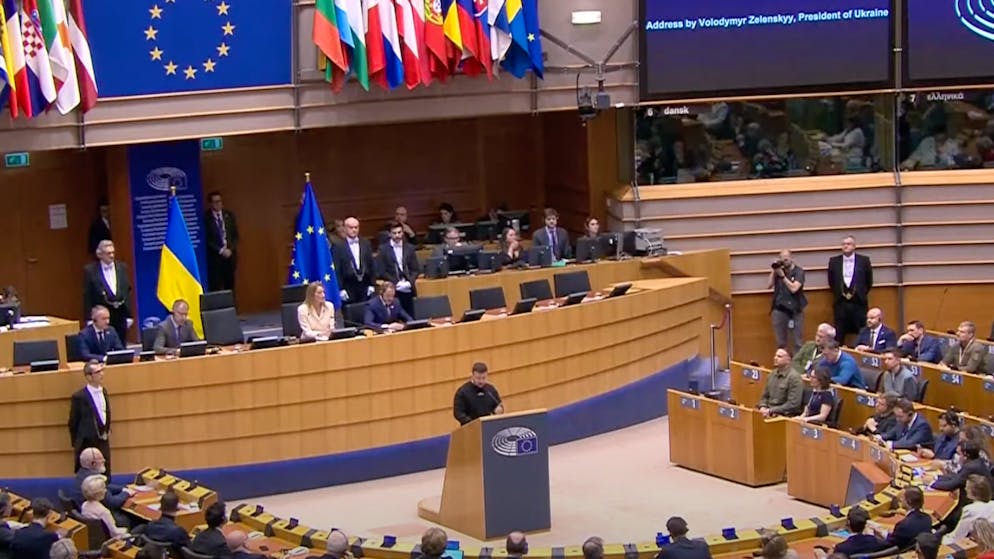 Wolodymyr Selenskyj während seiner Rede vor dem Europäischen Parlament.