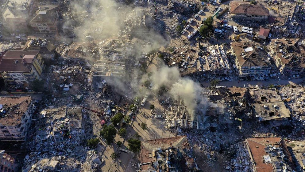 Erdbeben in der Türkei und in Syrien. <strong>9. Februar:</strong> Eine Luftaufnahme in der türkischen Stadt Antakya zeigt nur einen kleinen Teil der Zerstörung. 