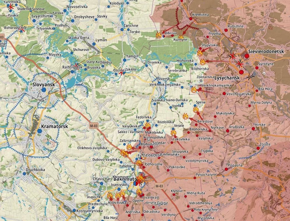 Auch diese Karte ist vom 8. Februar und veranschaulicht, wie Bachmut bereits vor zwei Tagen unter enormen Druck stand.