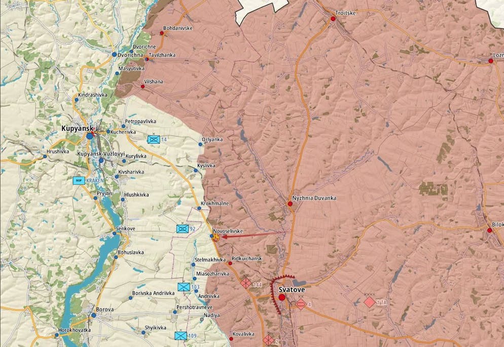 Front in der Nord-Ukraine: Kupjansk und der Oskil als russische Ziellnie. Die Karte ist vom 8. Februar.