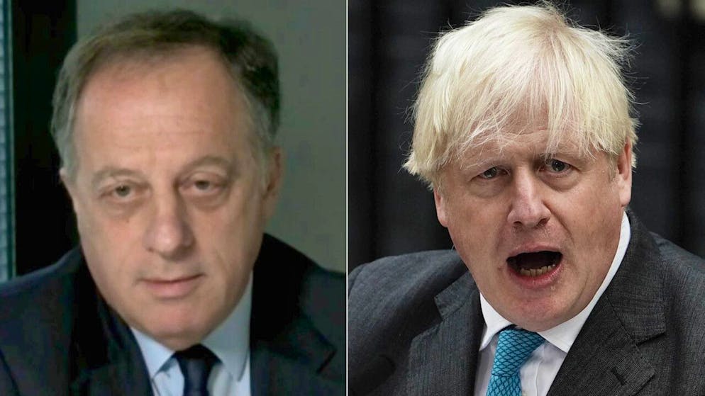ARCHIV - KOMBO - Richard Sharp (l), BBC-Vorsitzender, und Boris Johnson, ehemaliger Premierminister von Großbritannien, (beide Fotos undatiert). Nach Vorwürfen der Vetternwirtschaft bei der mutmaßlichen finanziellen Beratung des britischen Ex-Premiers Boris Johnson bringt ein Ausschussbericht den BBC-Vorsitzenden Richard Sharp stark in Bedrängnis. ( Foto: House Of Commons/PA Wire/dpa