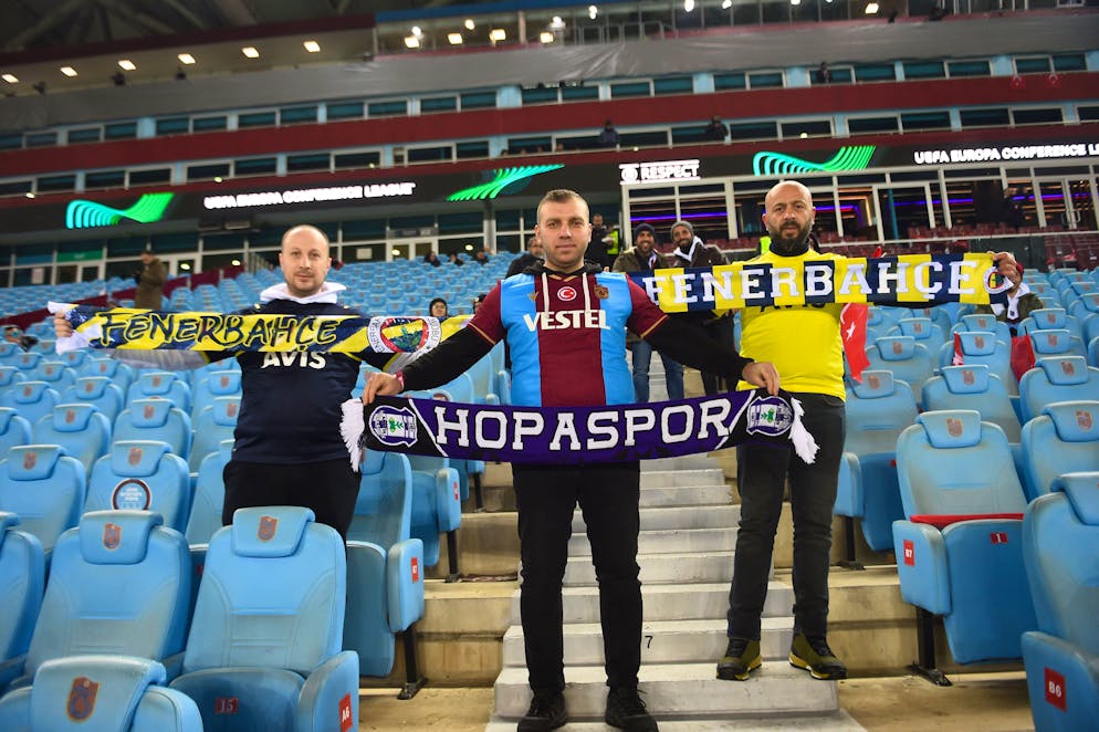 Fans of Trabzonspor during the UEFA Europa Conference League knockout round play-off leg one match between Trabzonspor and FC Basel at Senol Gunes Stadium in Trabzon, Turkey on February 16, 2023. Trabzon Turkey Copyright: xSeskimphotox Trabzon-Basel_160223 99