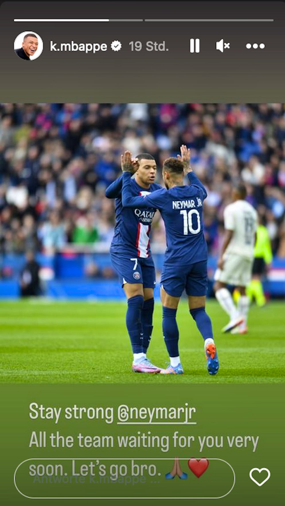 Kylian Mbappés Genesungswünsche an Neymar.
