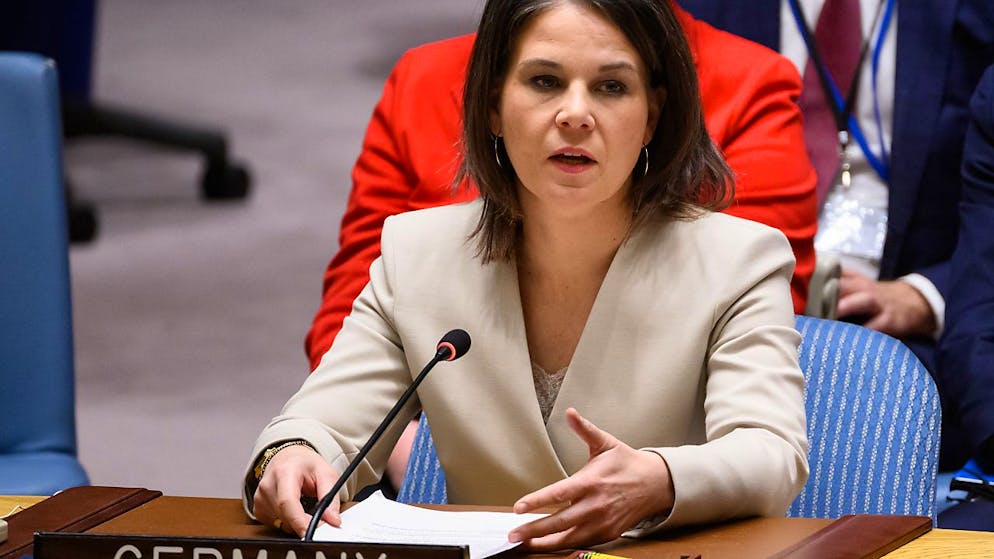 Die deutsche Außenministerin Annalena Baerbock (Bündnis 90/Die Grünen) spricht bei der Sondersitzung des Sicherheitsrates der Vereinten Nationen (UN). Foto: Bernd von Jutrczenka/dpa