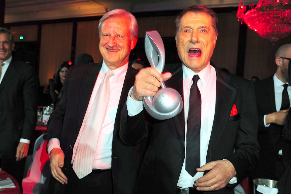 Udo Jürgens: Inheritance dispute.  Udo Jürgens (right) at the German Music Authors' Prize 2014 and his manager Freddy Burger.  Jürgens was honored for his life's work in 2014.  Now Burger says that Jürgens' heirs want to change the circumstances surrounding Jürgens' musical heritage.