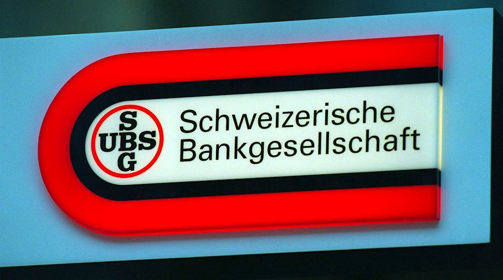 Logo der Schweizerischen Bankgesellschaft, aufgenommen 1996 in Zuerich. (KEYSTONE/Str)
