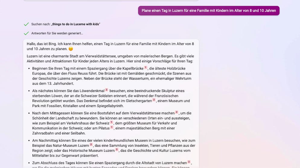 Hier plant Bing einen Tag in Luzern.