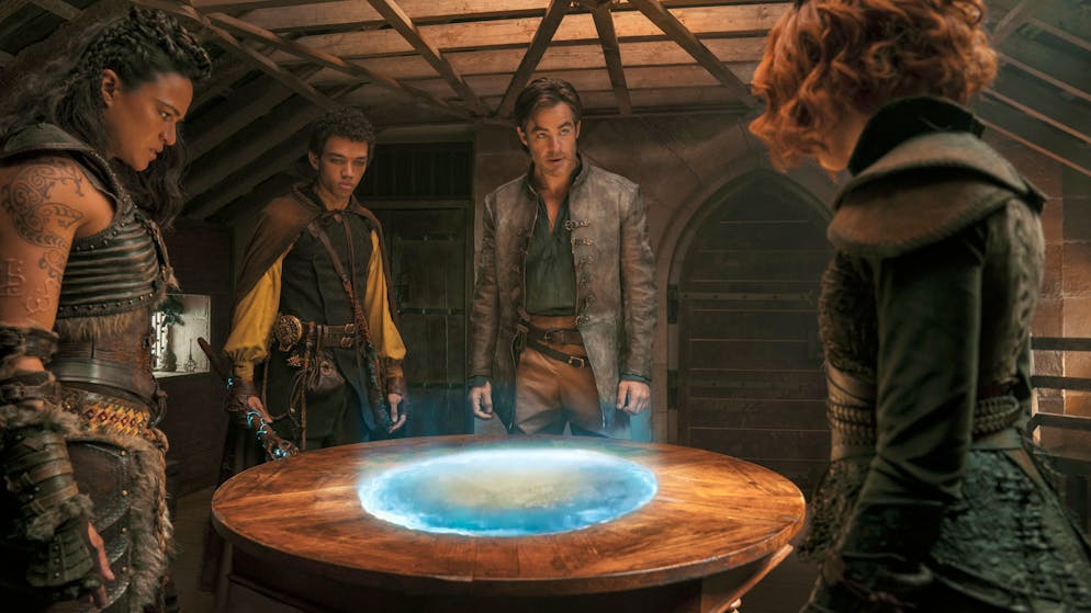 Chris Pine stars in Dungeons & Dragons.  In the film, a gang of thieves led by Edgin and Holga must steal a magical artifact to clear their names.  They receive reinforcements from magician Simon (Judge Smith) and priest Doric (Sofia Lillis, p.). 