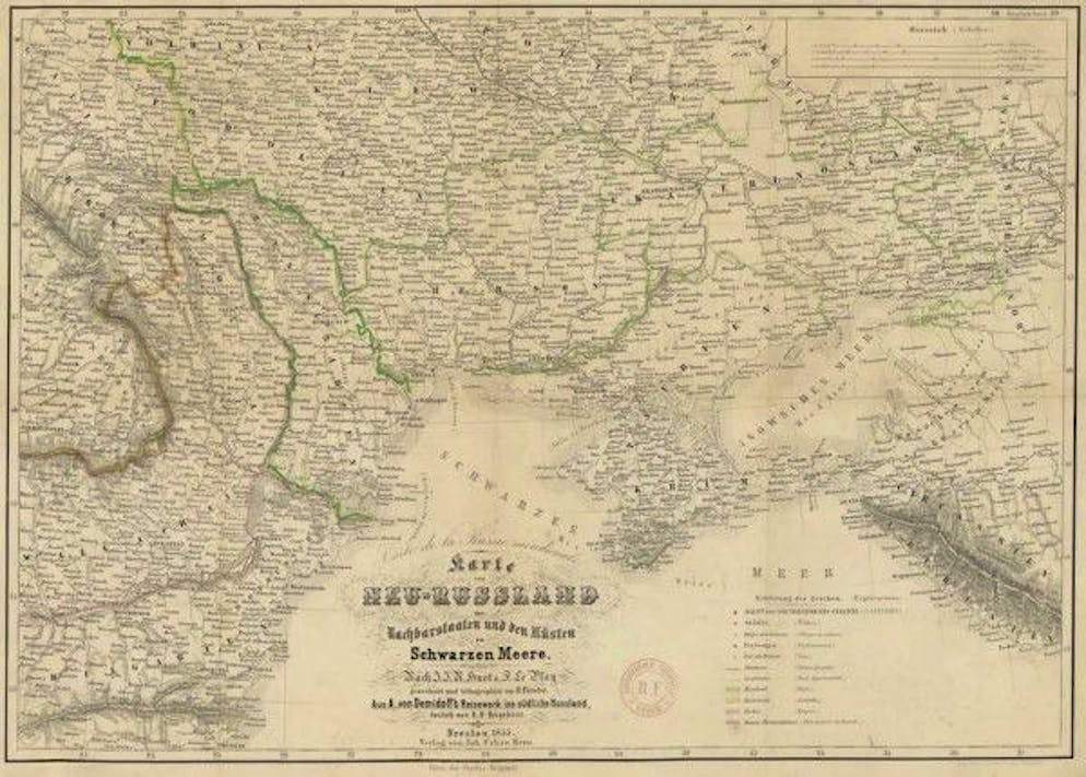 «Mappa della Novorossiya, degli stati confinanti e delle coste del Mar Nero» del 1855.