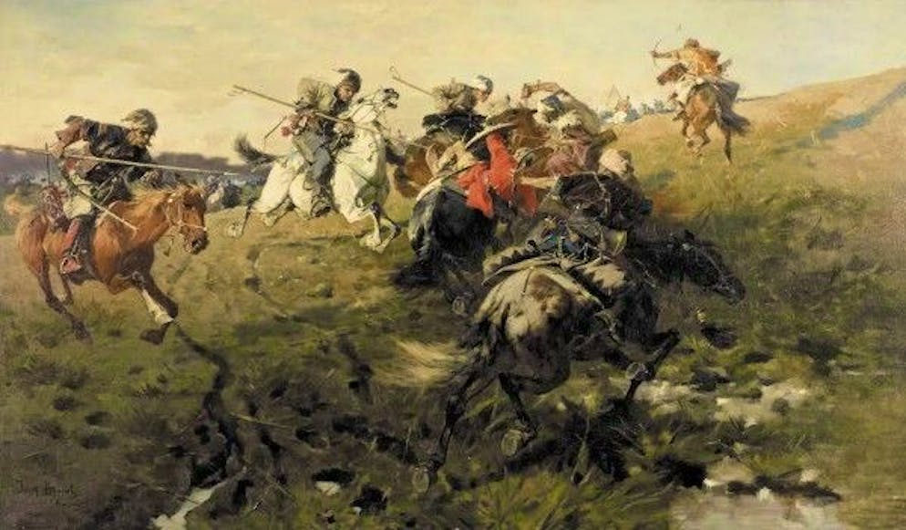 I cosacchi combattono contro i tartari del Khanato di Crimea, dipinto di Józef Brandt del 1890.