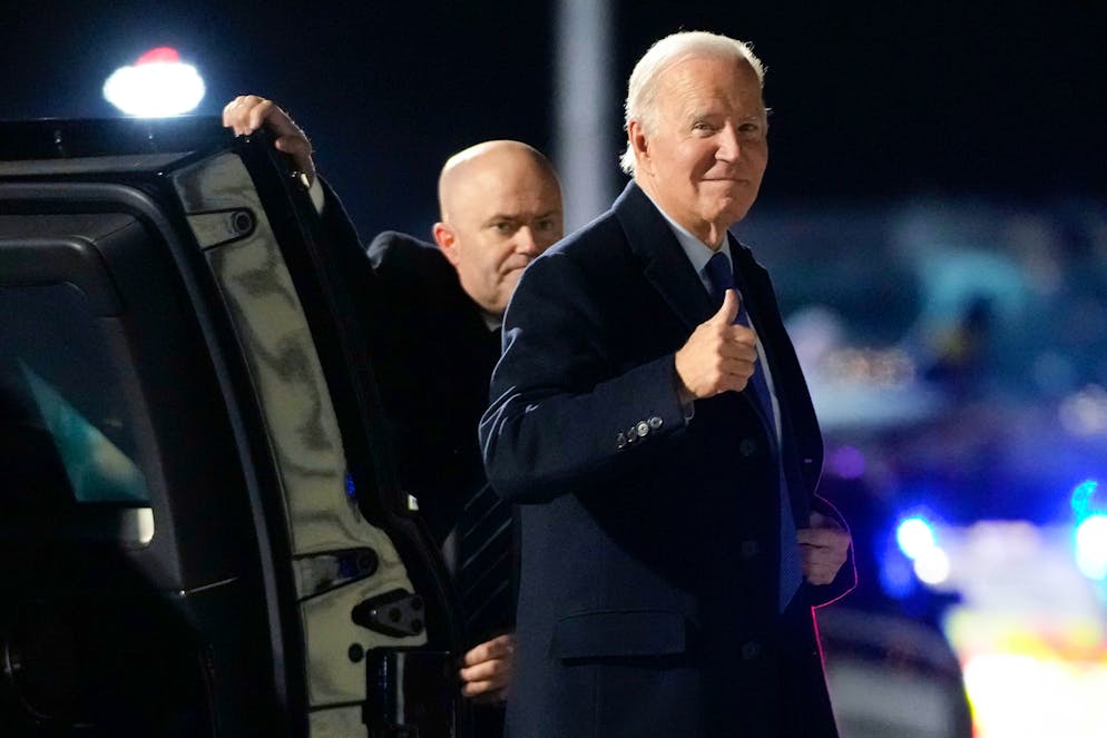 US President Joe Biden walks towards Air Force One at Dublin Airport to return to the US.