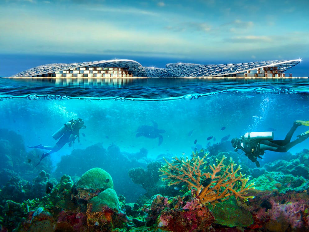 Dubai Reef - the largest artificial coral reef in the world.  Coral reefs have long been affected by climate change and ocean pollution.  Dubai's artificial coral reef aims to create a new habitat.
