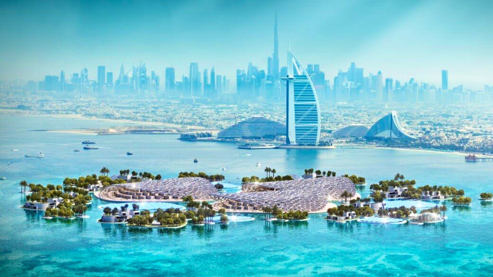 Dubai Reef - the largest artificial coral reef in the world.  It remains to be seen if and to what extent the floating city and artificial coral reefs in Dubai will be implemented as planned.
