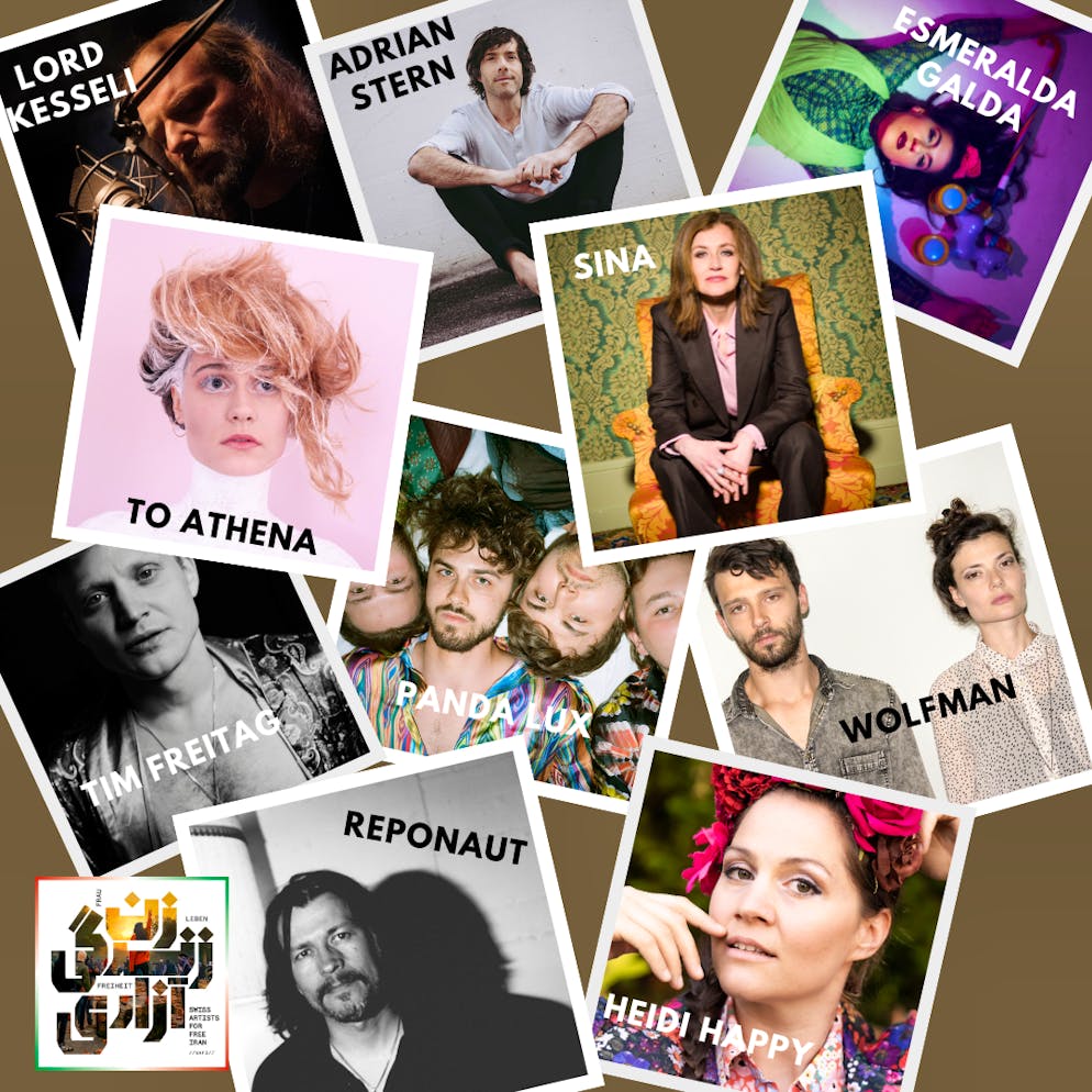 Shiva Arbabi, Schweizer Stars singen Iran-Protestsong. Die Mitwirkenden von «Frau, Leben, Freiheit» sind: Sina, To Athena, Adrian Stern, Heidi Happy, Tim Freitag, Panda Lux, Wolfman, Esmeralda Galda, Lord Kesseli und Reponaut.