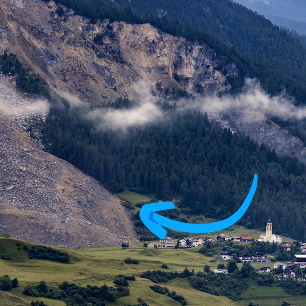 Vorher-Nachher-Video aus Brienz GR. So nah am Dorf ist der Berg bereits
